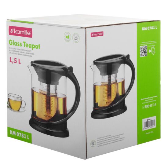 Стеклянный заварочный чайник 1500 мл. Kamille KM 0781L со съемным ситечком