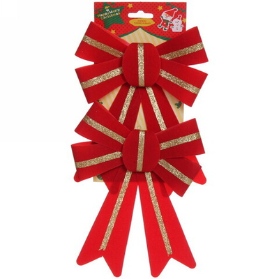 Бант на ёлку «Праздничный» 14,5*19 см (набор 2 шт), Красный