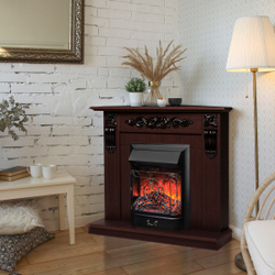 Электрокамин RealFlame Dominica Corner DN орех с очагом Majestic Lux Black