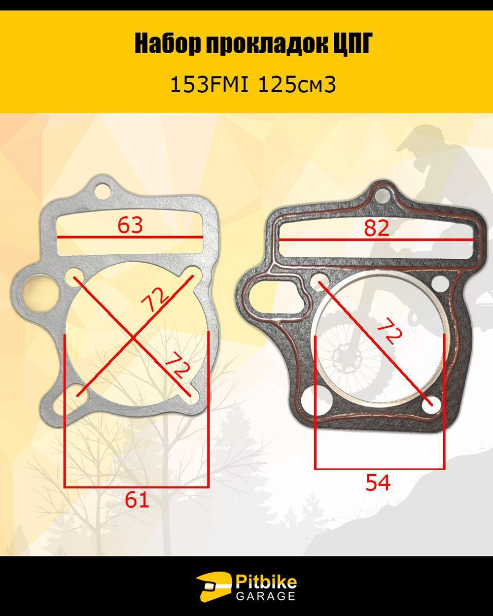 Набор прокладок ЦПГ двигателя 153FMI питбайк