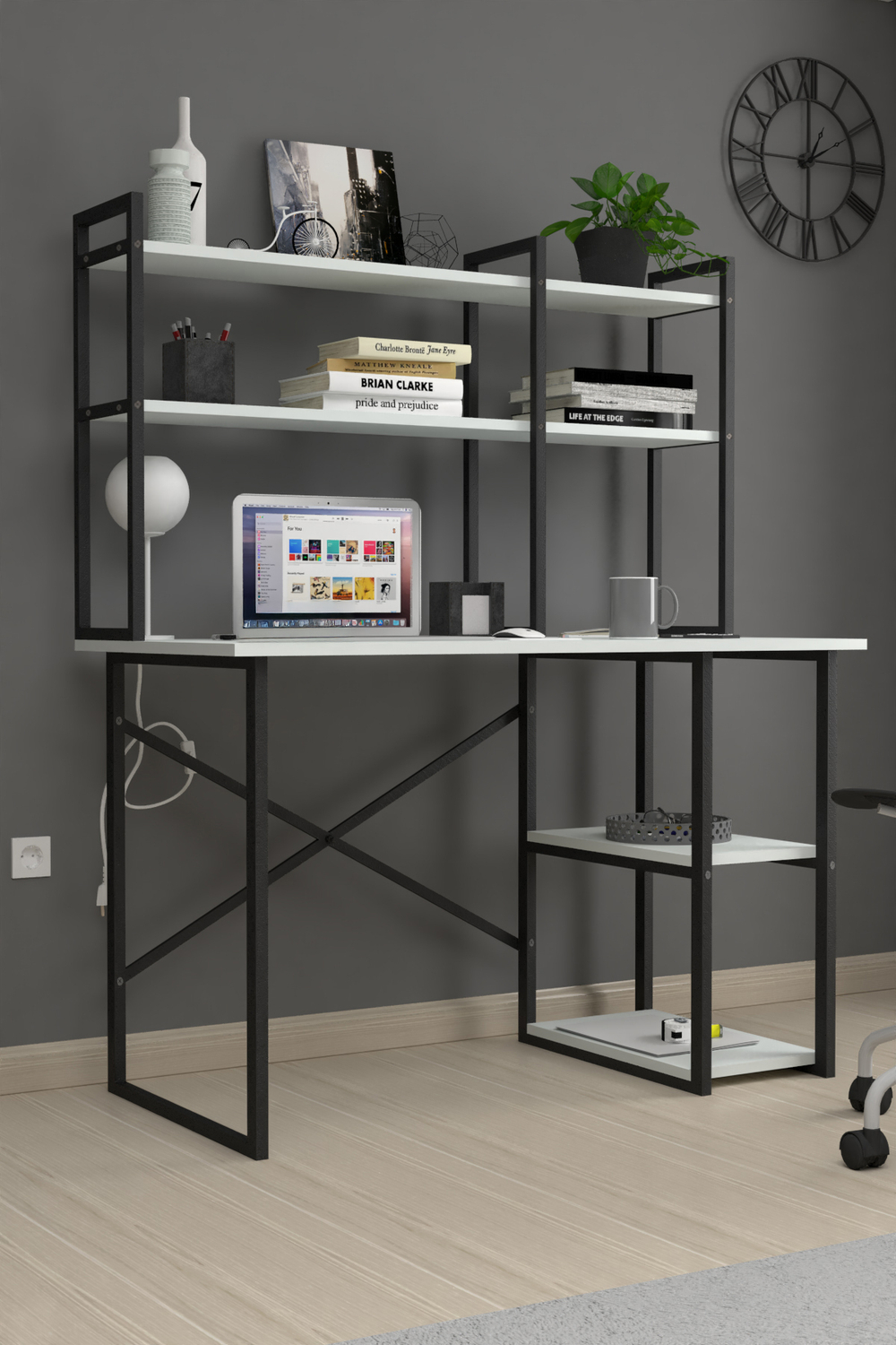 Стол письменный с настольной полкой 120х60 - белый