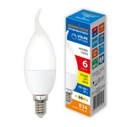 LED-CW37-6W-3000K-E14-FR-DIM-SLS Лампа светодиодная. диммируемая. Форма свеча на ветру. матовая. Теплый белый свет 3000K. ТМ Volpe