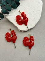 Подвеска "Петушок на палочке" ручной работы, позолота 14к, красный, 30*35 мм