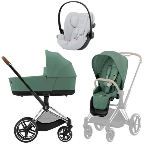 Коляска Cybex Priam IV Chrome Brown complete и автокресло Cloud G i-Size Fog Grey 3 в 1 Leaf Green