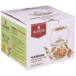 ЧАЙНИК AGNESS ЭМАЛИРОВАННЫЙ СО СЪЕМНЫМ ФИЛЬТРОМ ИЗ НЖС, СЕРИЯ "КОРЕЙСКАЯ РОЗА" 1,3 Л
