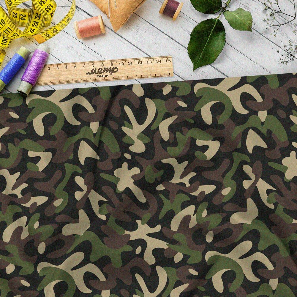 Ткань габардин бурый камуфляж