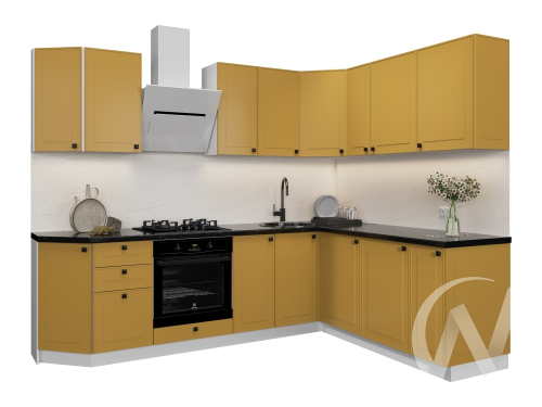 Кухня "Перфетта": горчица софт комплектация 3 (корпус белый)