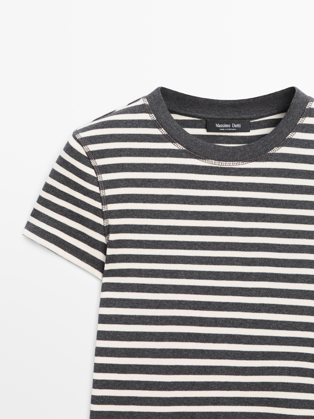 Massimo Dutti Хлопковая футболка в полоску, серый