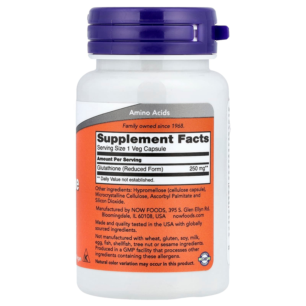 NOW Foods, глутатион, 250 мг, 60 вегетарианских капсул