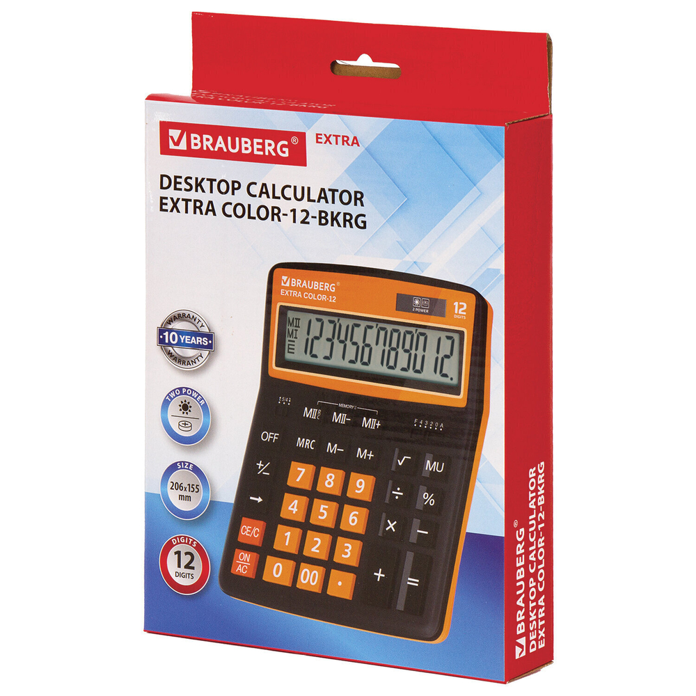 Калькулятор настольный BRAUBERG EXTRA COLOR-12-BKRG (206x155 мм) 12 разрядов двойное питание черно-апельсиновый