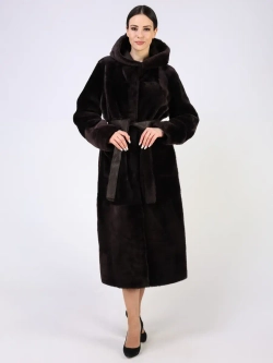 Дубленка зимняя шуба натуральная с капюшоном длинная