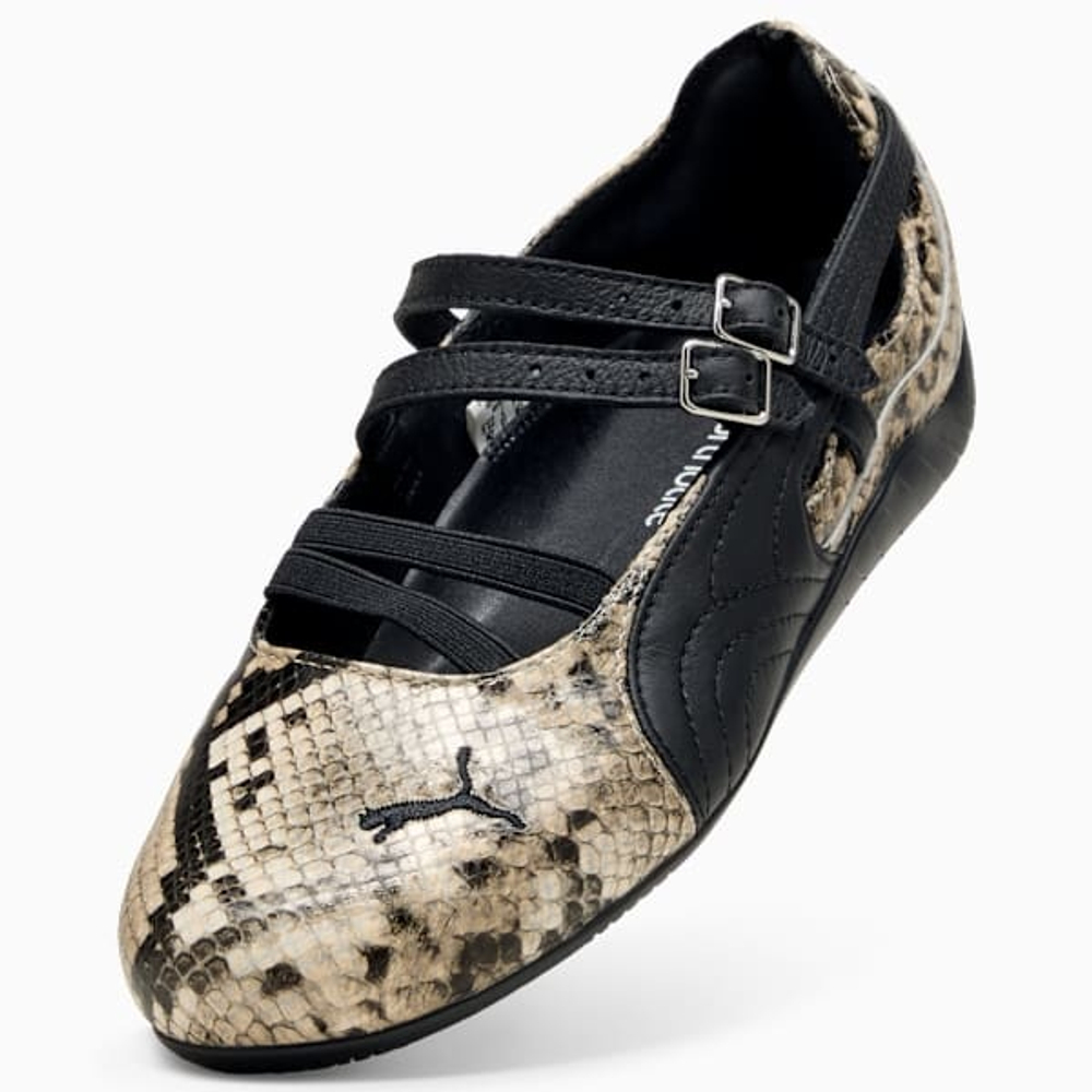 PUMA Женские кроссовки-балетки Speedcat со змеиным принтом, бежевый/черный