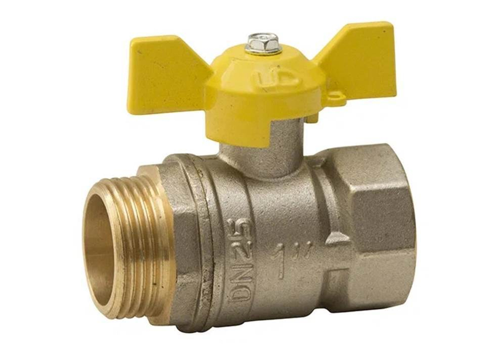 Кран латунный шаровый для газа 1/2" внутренняя-внутренняя резьба, ручка бабочка