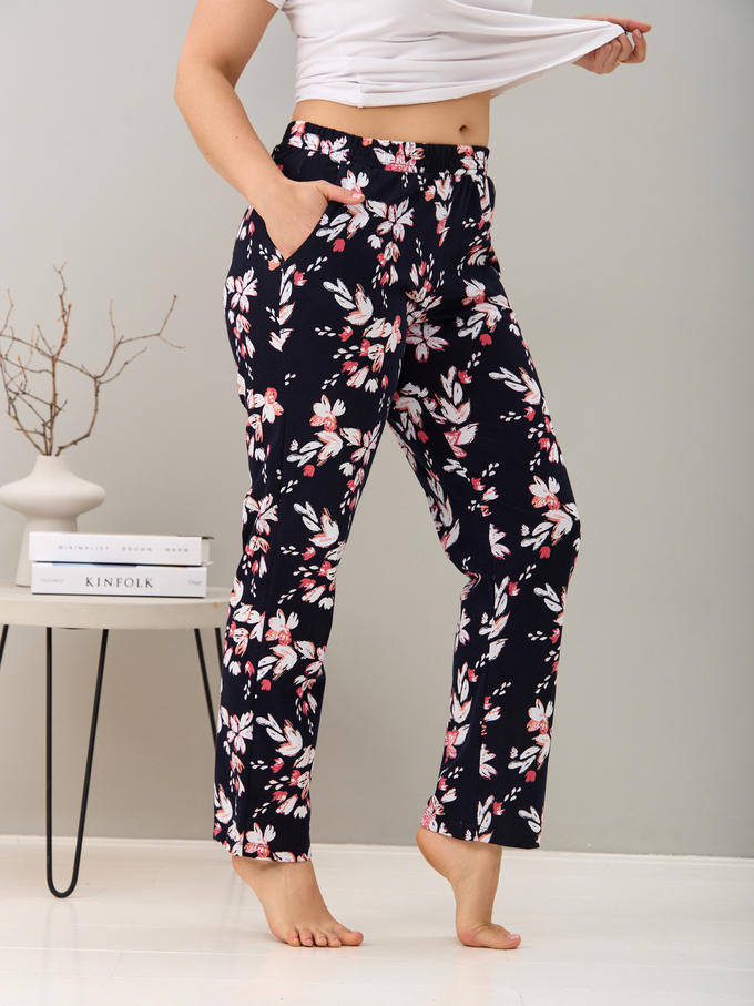 Брюки Б-18/синий-цветыкоралл