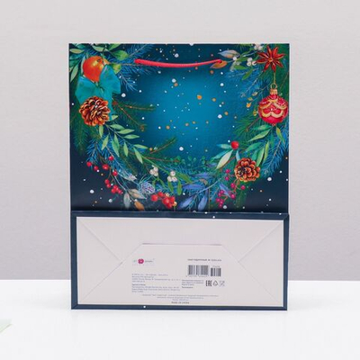Новый год. Пакет подарочный Ночное небо с венком , 26 х 32 х 12 см.