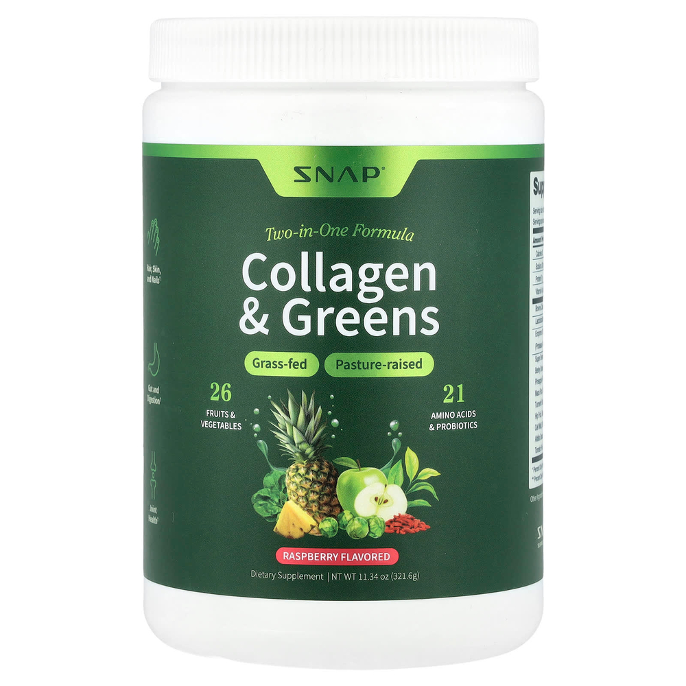Snap Supplements, коллаген и зелень, со вкусом малины, 321,6 г (11,34 унции)