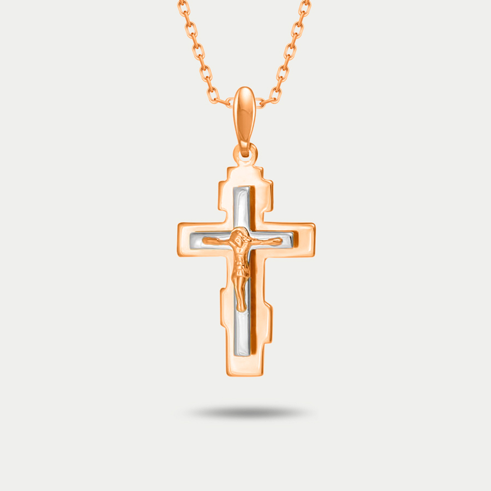 Крест православный из розового золота 585 пробы без вставки (арт. ПШ0123)