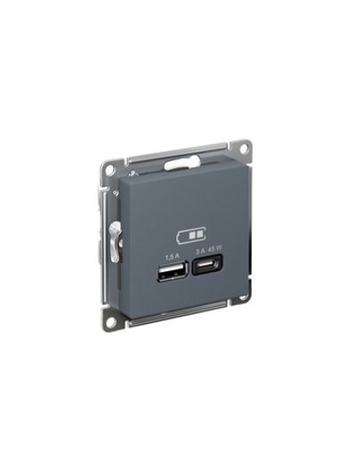 Розетка USB AtlasDesign тип A+C 45Вт QC PD высокоскор. ЗУ механизм грифель SE ATN000729
