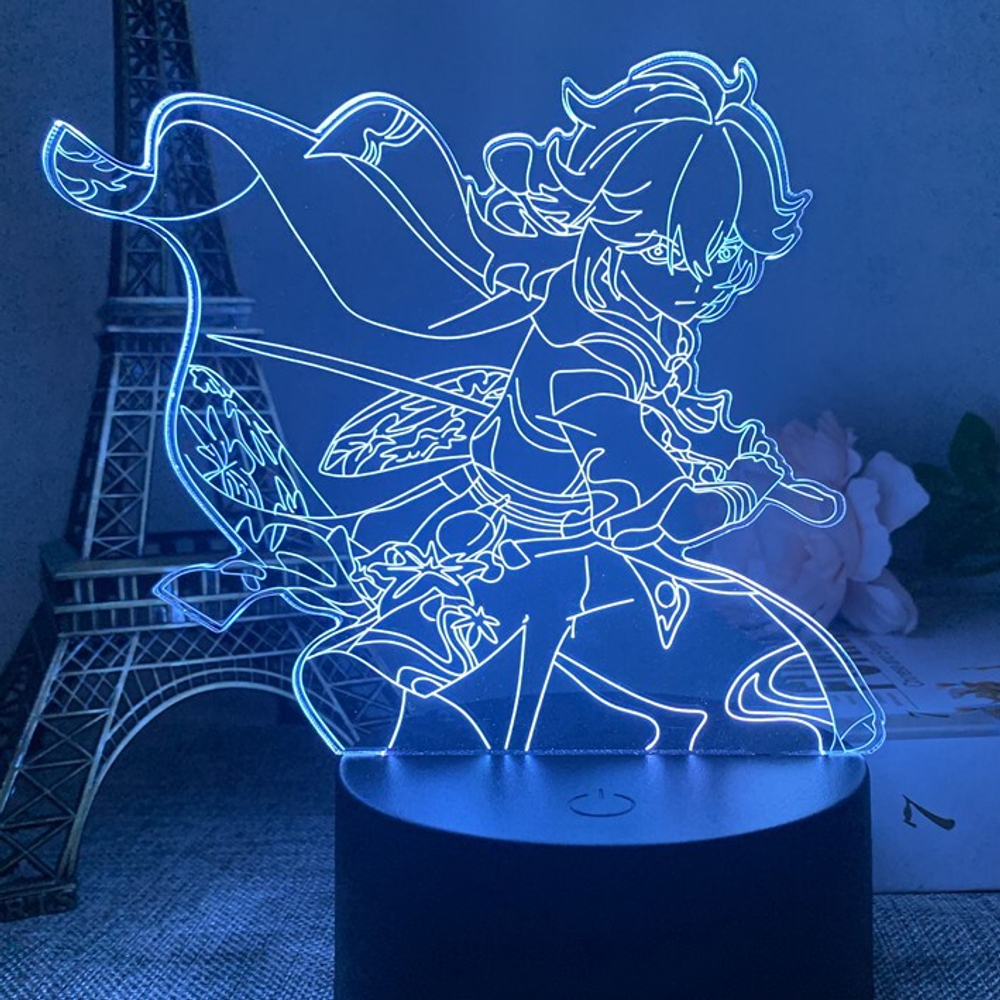 Акриловый светильник на черной подставке "Genshin Impact / Геншин - Кадзуха"