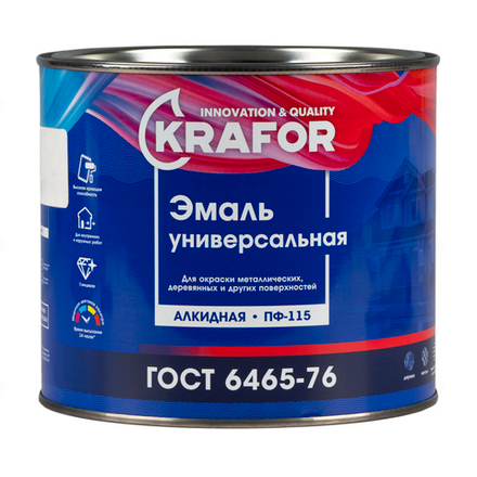 Эмаль ПФ-115 универсальная Krafor, алкидная, матовая, 1,9 кг, белая