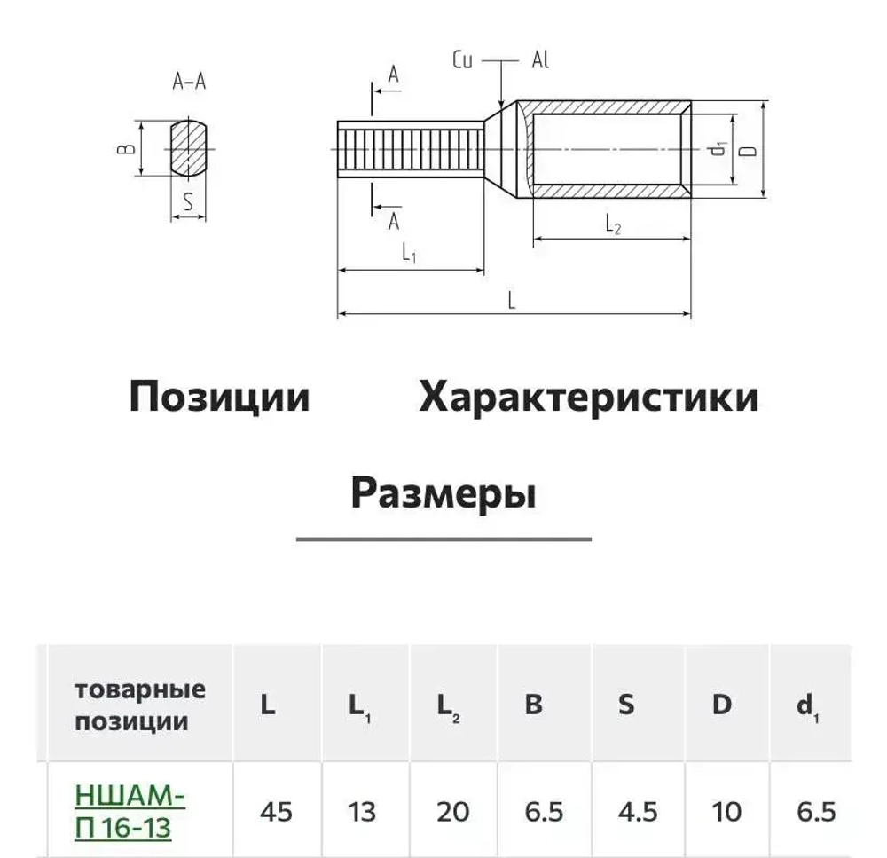 Наконечник кабельный штыревой алюмомедный с плоским штифтом НШАМ-П 16-13 КОМПЛЕКТ 4 ШТУКИ НОВИНКА