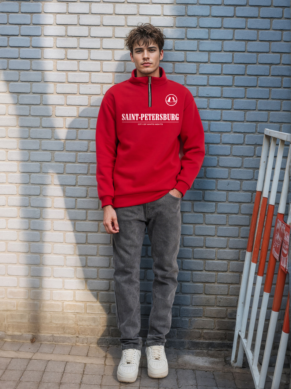 Толстовка мужская с зип-воротником "Saint Petersburg" красный