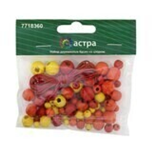 Набор деревянных бусин со шнуром 6,8,10,12мм, 90шт/упак, красный микс 5364956