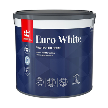 Краска для потолков Euro White (Евро Вайт) TIKKURILA 9л белый