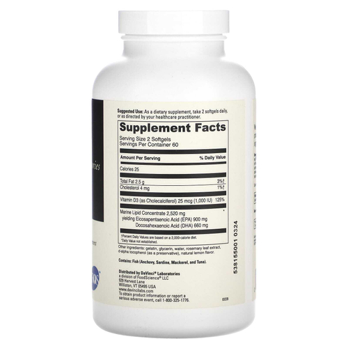 DaVinci Laboratories, Омега 3 HP-D, 120 мягких таблеток