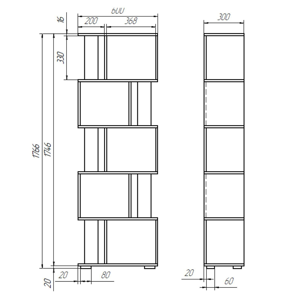 Стеллаж деревянный напольный Фаллет 5 полок 60х30х177 см для игрушек и для книг, белый