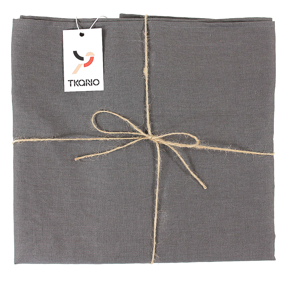 Скатерть на стол из умягченного льна с декоративной обработкой темно-серого цвета Essential, 143х143