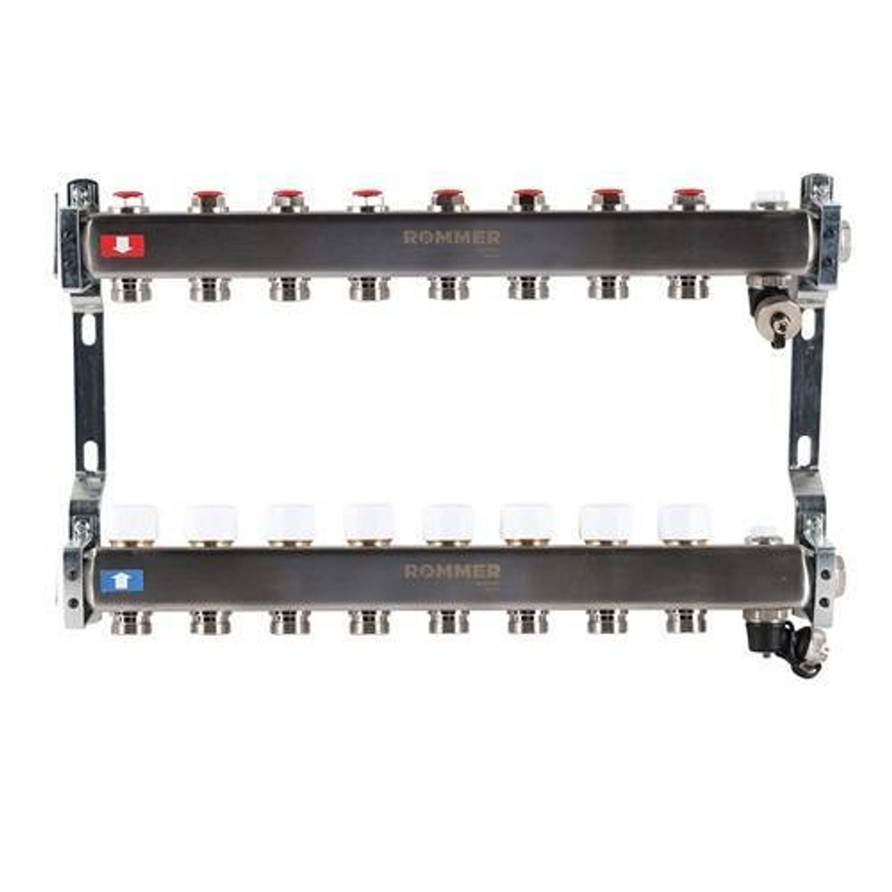 Коллекторная группа для радиаторного отопления ROMMER RMS3201 - 1" на 8 контуров 3/4"EK