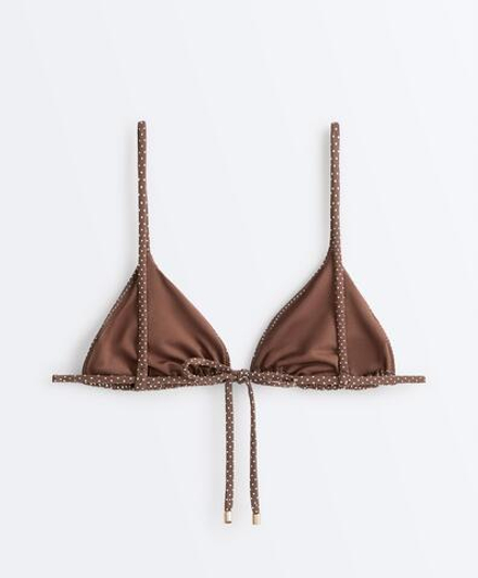 OYSHO Треугольный топ от бикини в горошек, светло-коричневый