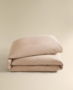 ZARA HOME ПОДОДЕЯЛЬНИК ИЗ ЖАТОГО СИТЦА В ПОЛОСКУ, БЕЖЕВЫЙ