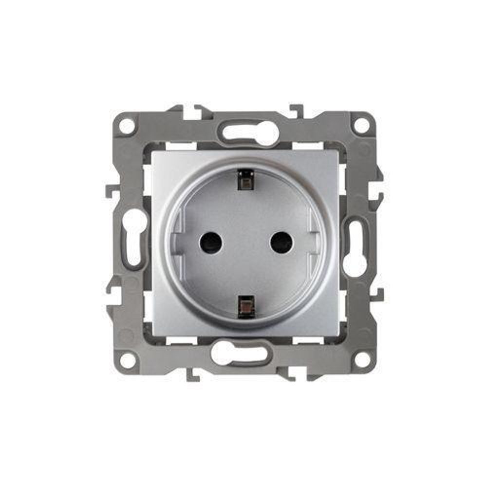 Розетка 1-м СП Эра12 12-2001-03 16А IP20 16AX 250В 2P+E Schuko без монтаж. лапок механизм алюм. Эра Б0014683