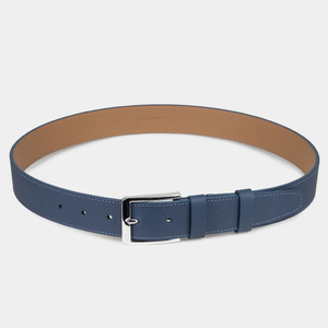 Ремень мужской из кожи теленка Saffiano синего цвета со стальной пряжкой