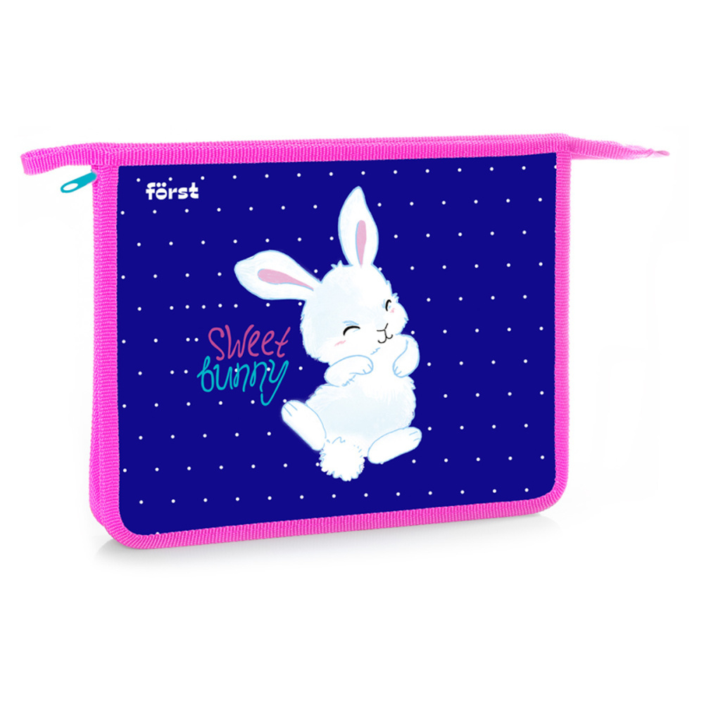 Папка для тетрадей 1 отделение, А5, Först "Sweet bunny", 240*205*40мм, пластик, на молнии