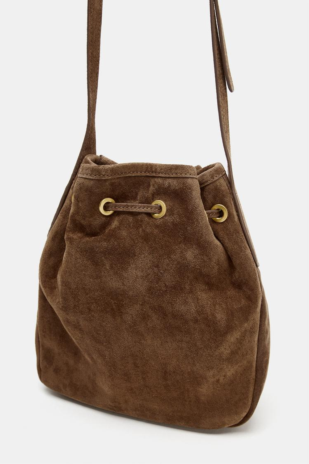 ZARA КОЖАНАЯ МИНИ-СУМКА СО СБОРКОЙ, ПЕСОЧНЫЙ/КОРИЧНЕВЫЙ