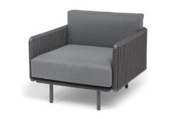 "Джелло" кресло плетеное из роупа, каркас алюминий темно-серый (RAL7024) муар, роуп темно-серый круглый, ткань темно-серая 027