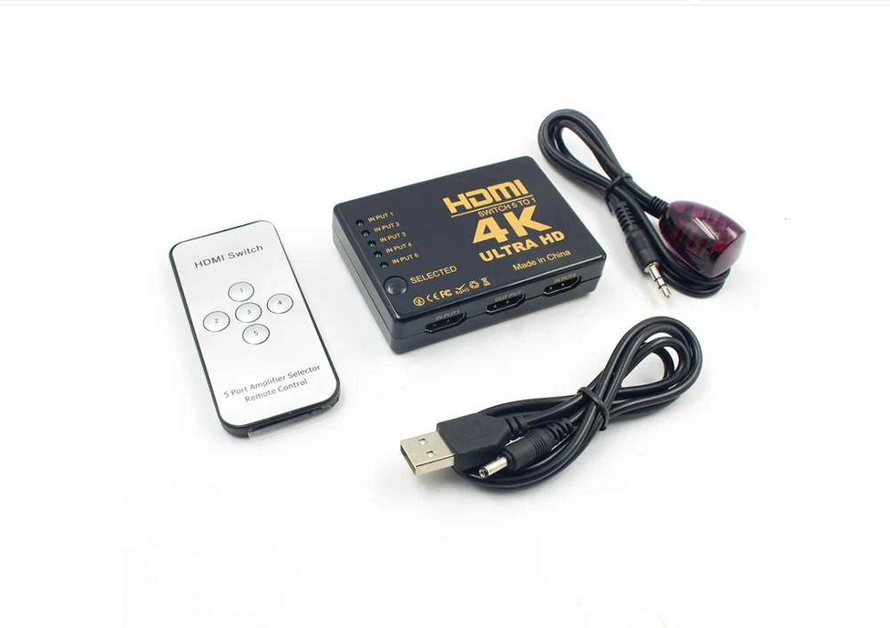Коммутатор HDMI 5 в 1, 4K 60 Гц, HDR HDMI переключатель с пультом ДУ для PS5 Xbox Series X/S PS4, Черный