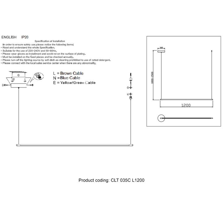 Подвесной светодиодный светильник Crystal Lux CLT 035C L1200 GO