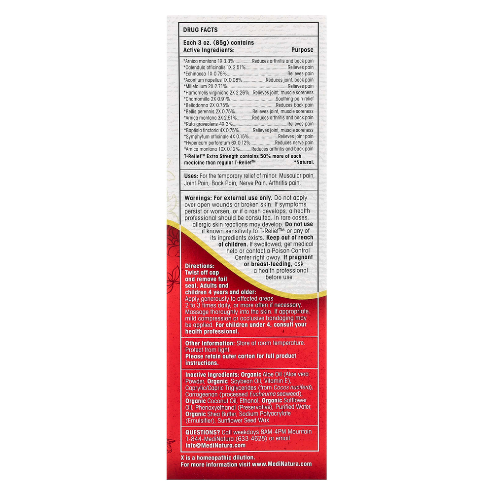 MediNatura, T-Relief ™, крем с арникой +12, усиленный эффект, ромашка, 85 г (3 унции)