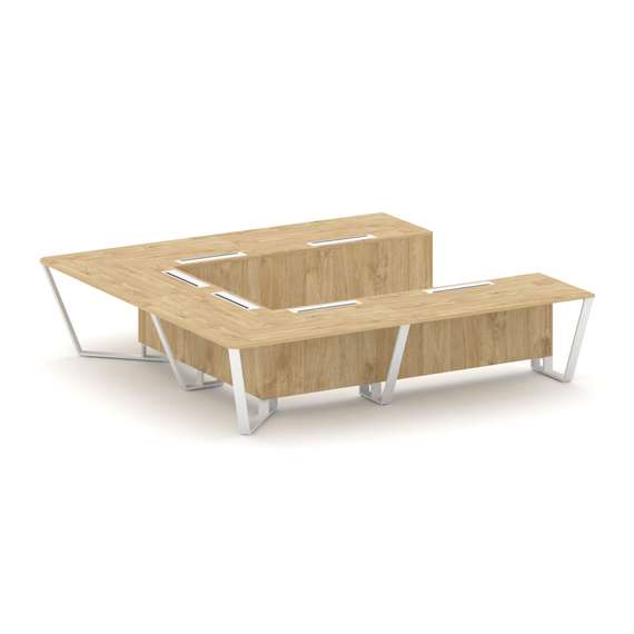 Steel Meet Стол переговорный П-образный KD-PR.B.SP-11P Тиквуд Светлый/Металл Белый 3200*3200*750