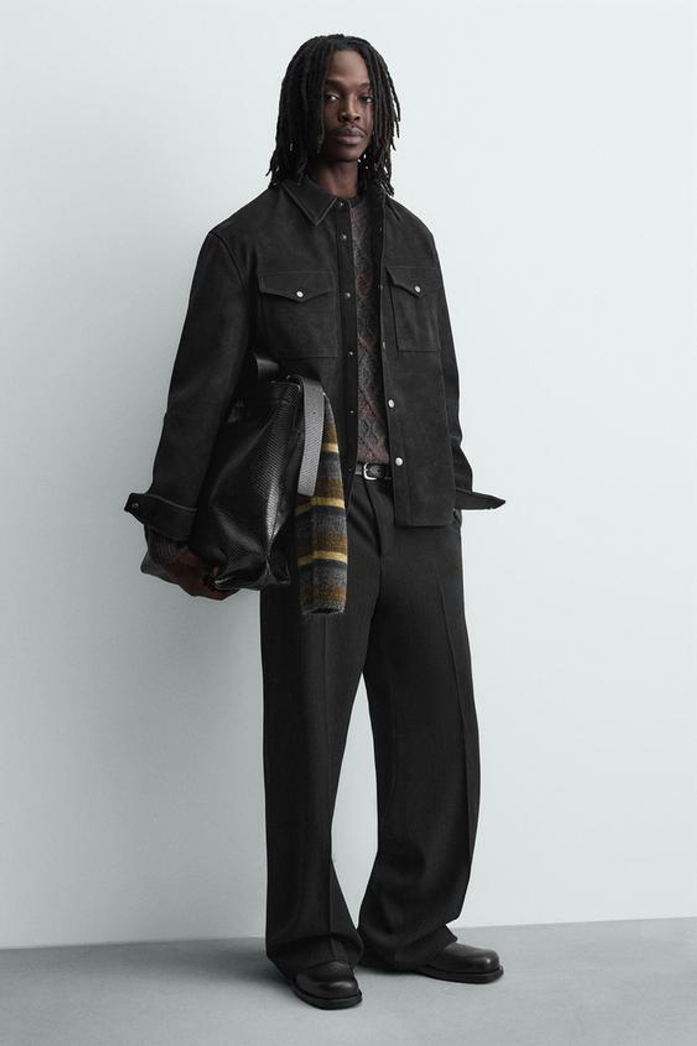 ZARA СУМКА-ШОПЕР С ТИСНЕНИЕМ ПОД КОЖУ КРОКОДИЛА, ЧЕРНЫЙ