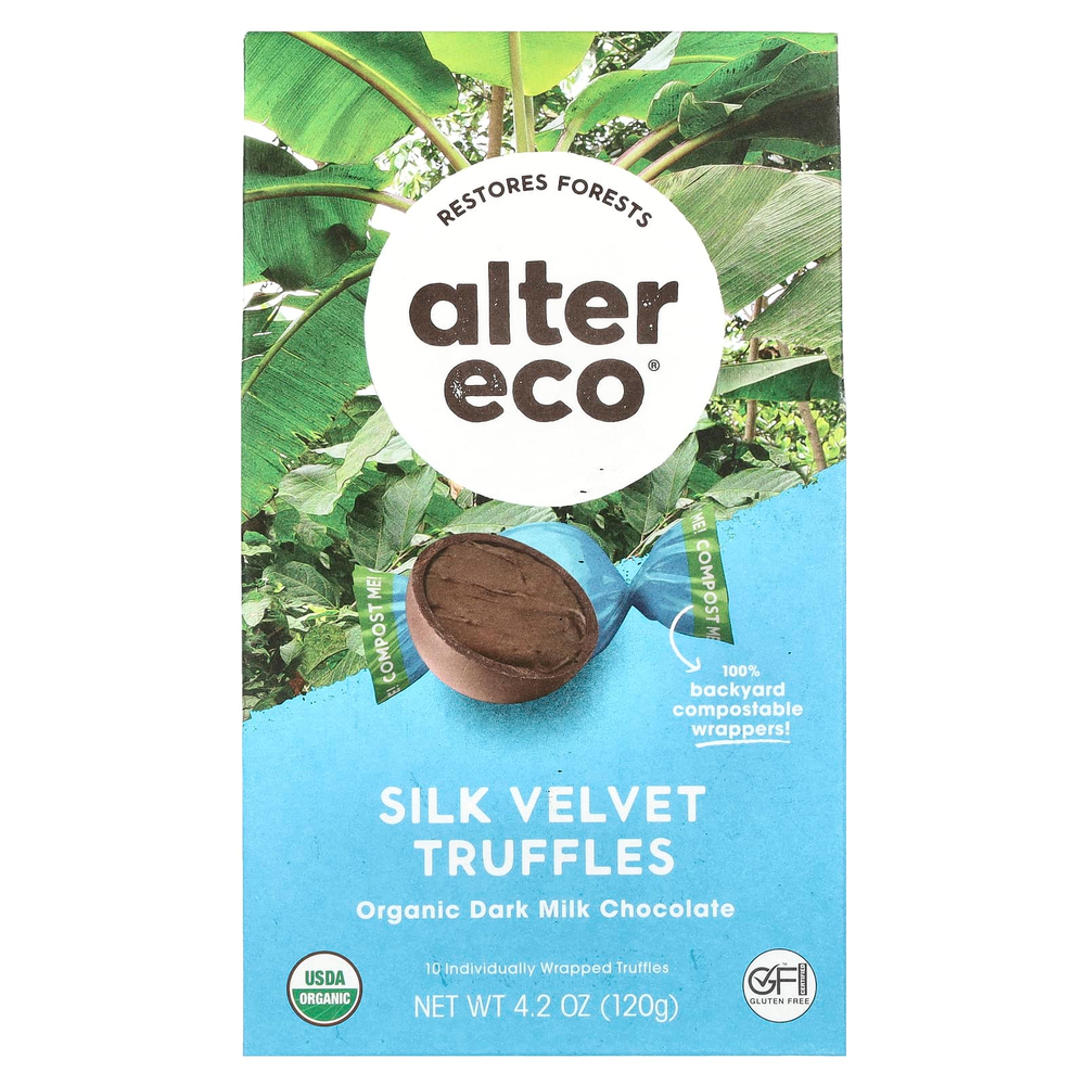 Alter Eco, Органический темный молочный шоколад, шелковые бархатные трюфели, 10 трюфелей в индивидуальной упаковке, 120 г (4,2 унции)