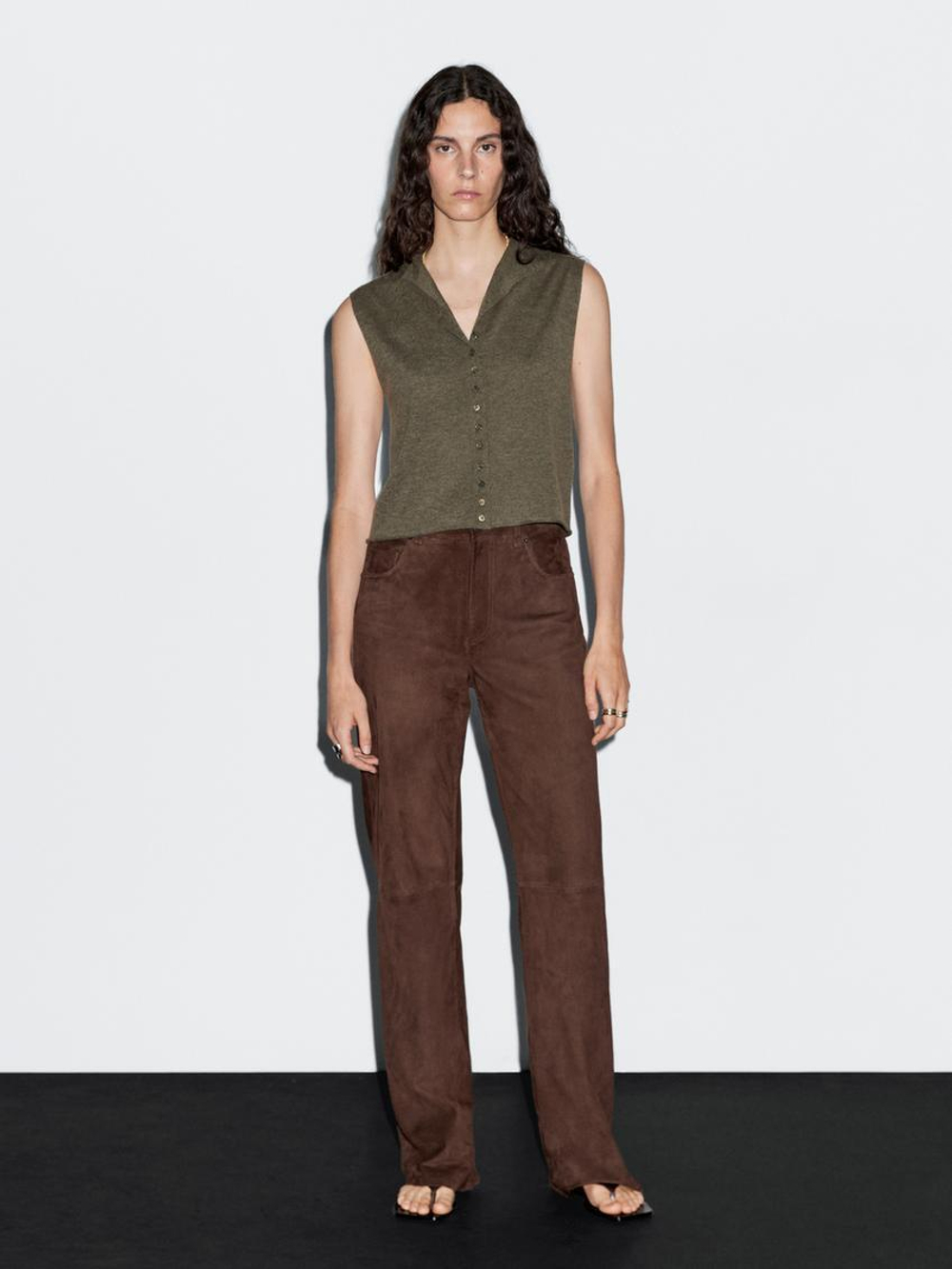 Massimo Dutti Укороченный трикотажный жилет из смесовой шерсти, зеленый