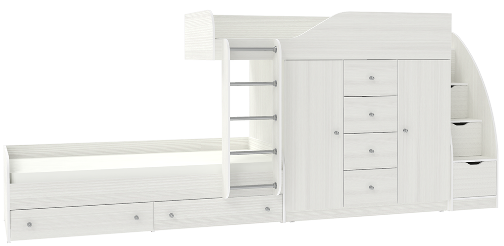 Кровать двухъярусная КарИВи Астра 6 с лестницей Комод КарИВиом Белое Дерево Белое Дерево