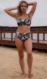 Купальный лиф из ткани с растительным принтом с люрексом (Размер: 65M) (Цвет: черный с белым)