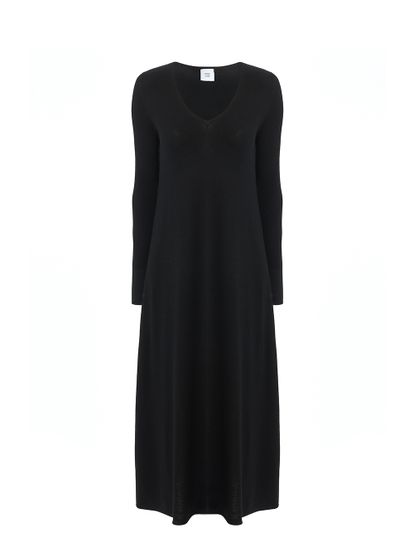 Женское платье черного цвета из шерсти и шелка - фото 1