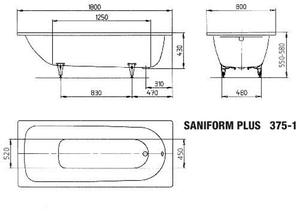 Стальная ванна 180х80 Kaldewei Saniform Plus 375-1 112800010001